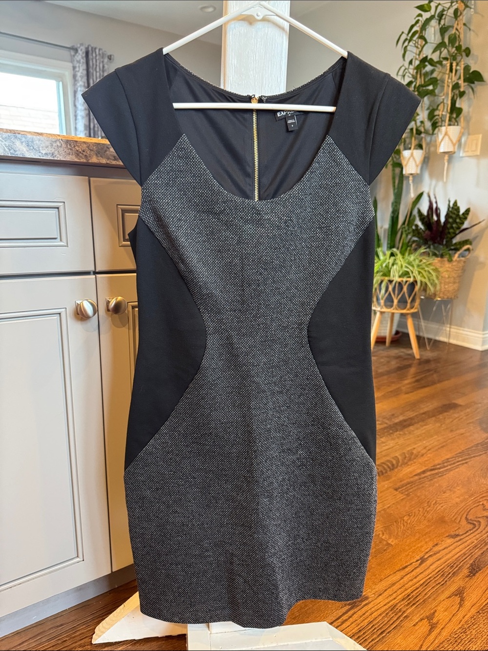 Express Black and Gray Ponte Sheath Midi Dress